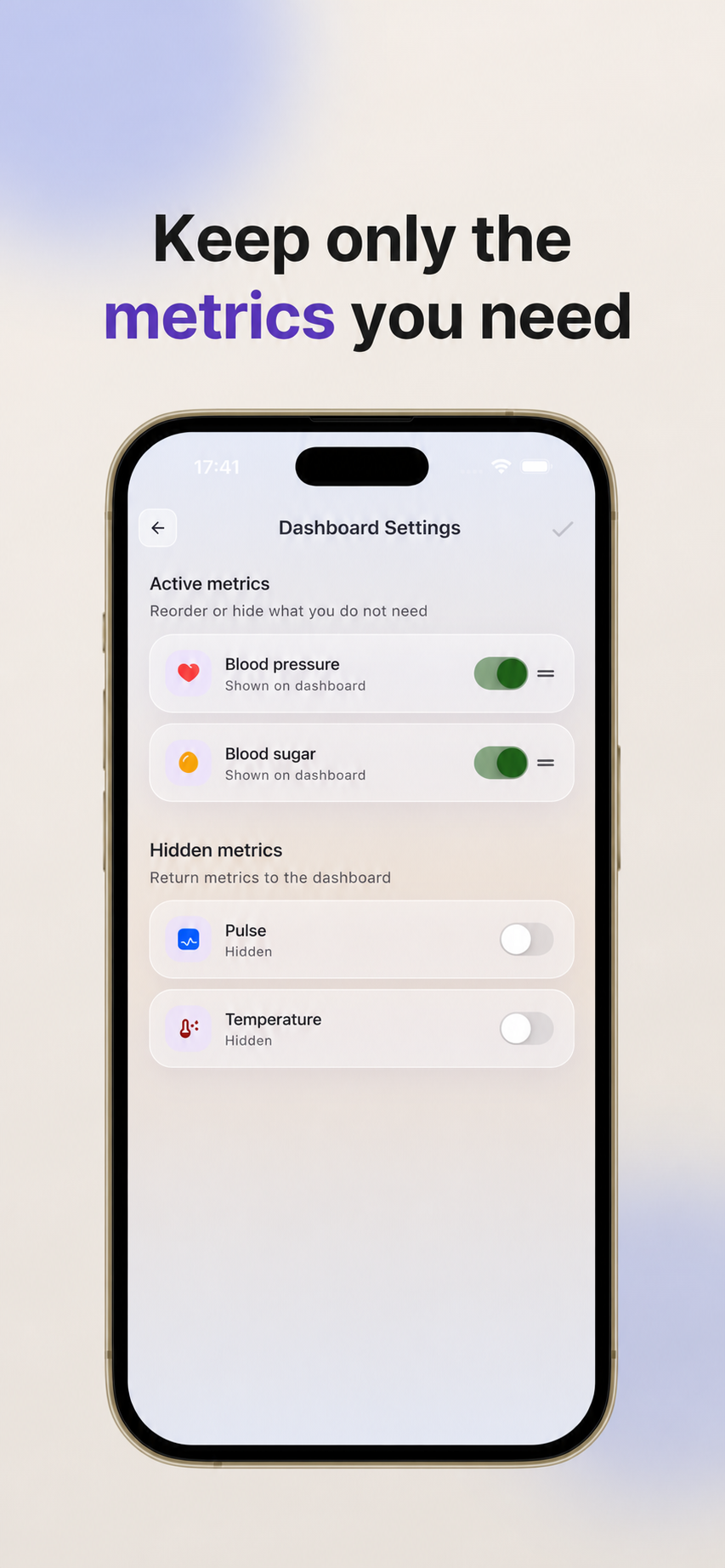 Med Home Kit dashboard settings screen