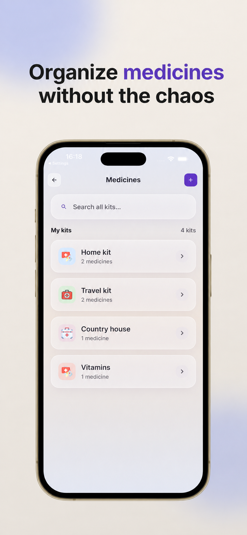 Med Home Kit medicines screen
