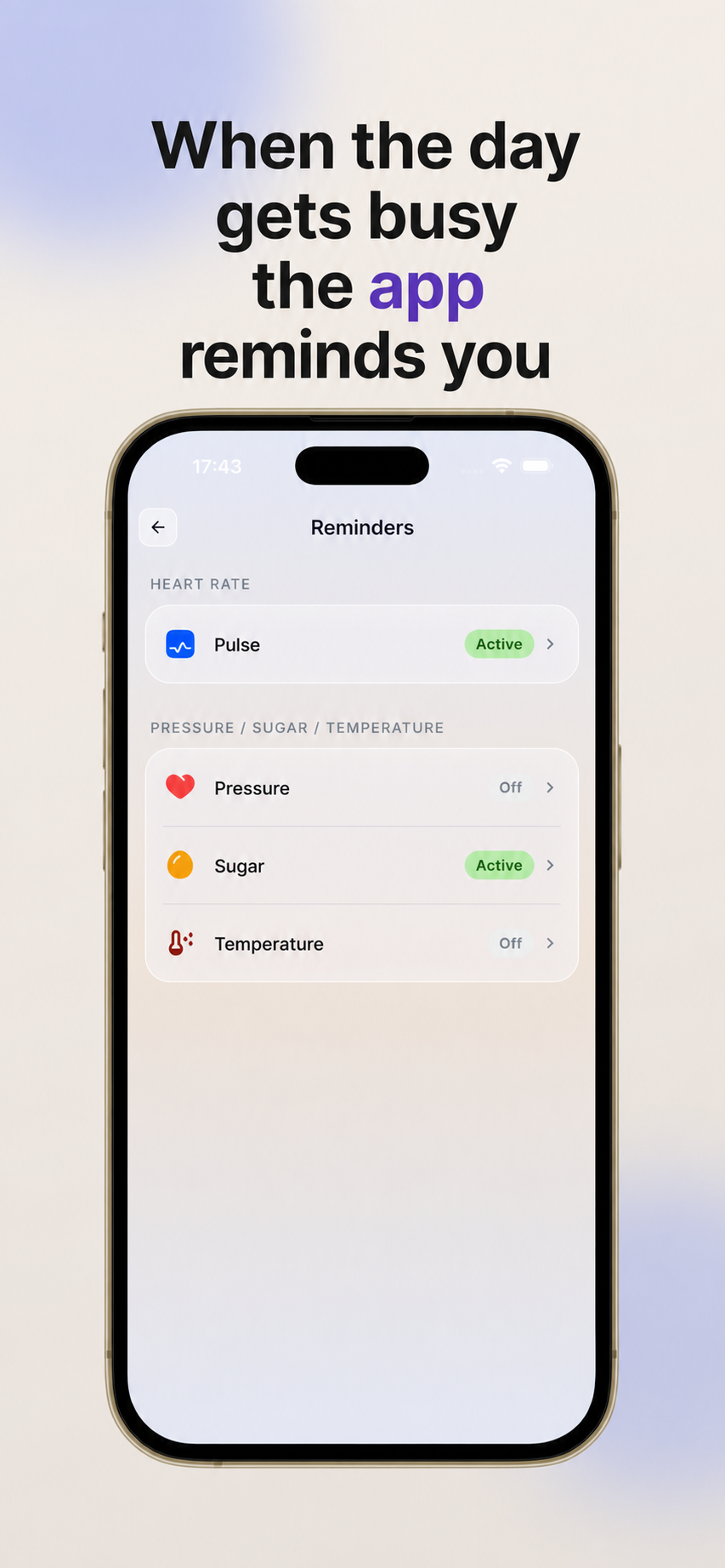 Med Home Kit reminders screen